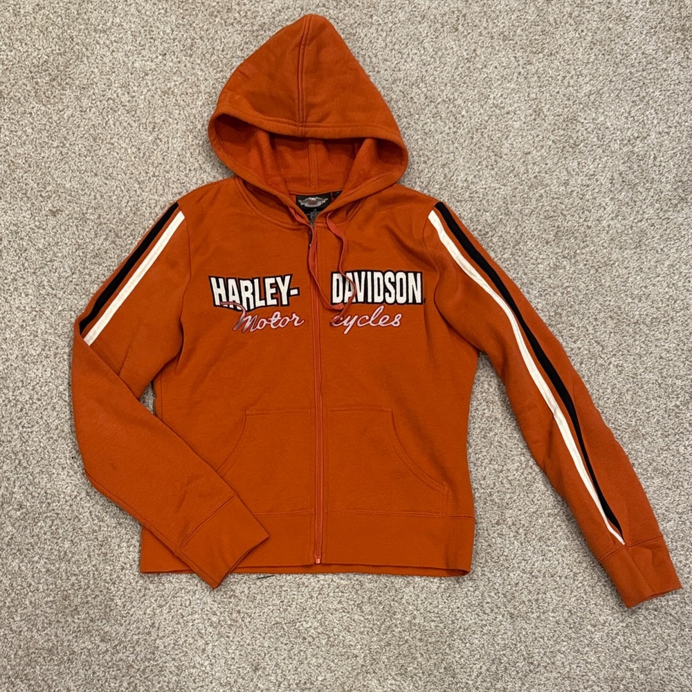 Harley-Davidson Rust Hoodie with Black and White Stripes